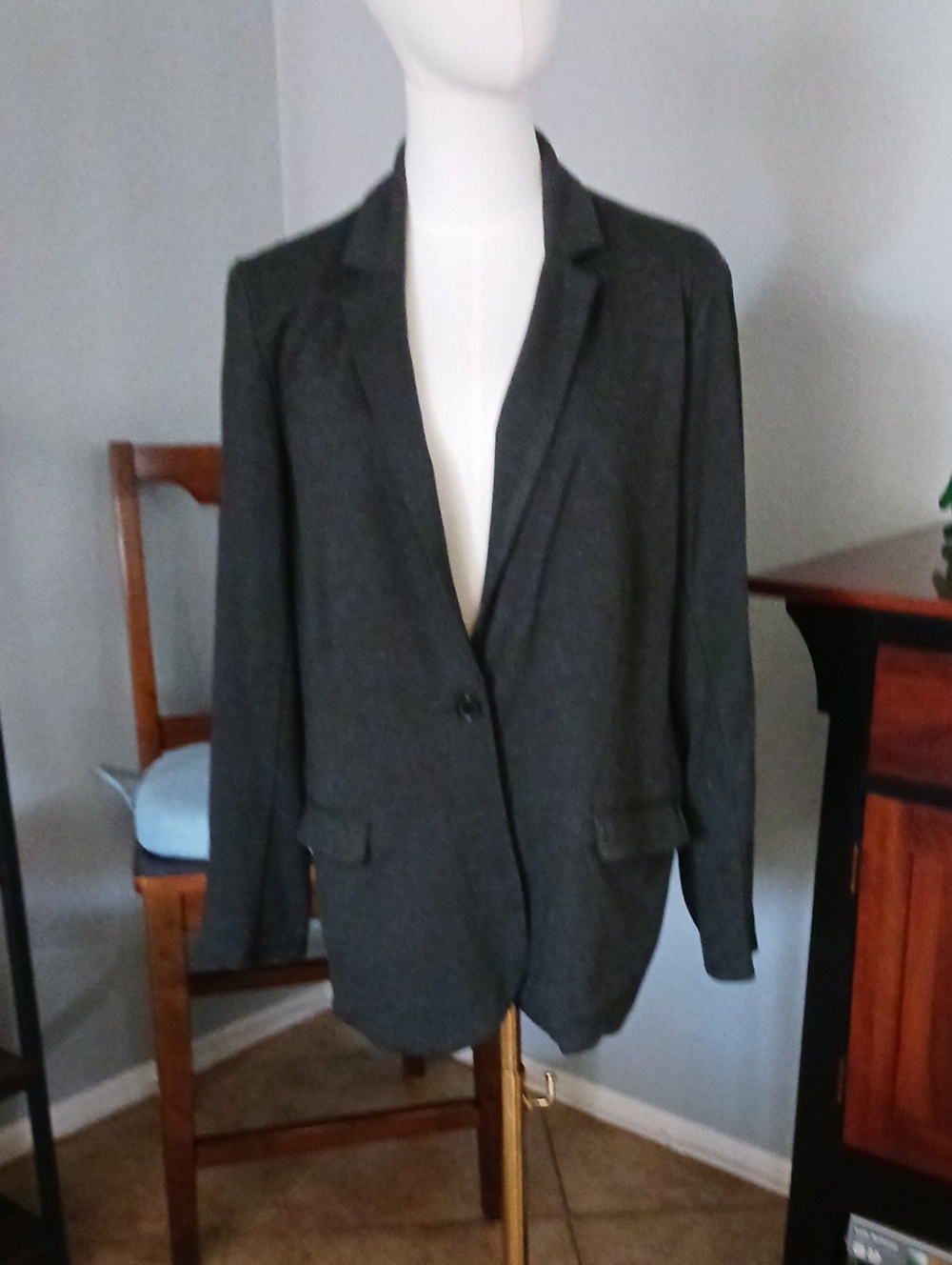 Tahari Knit Charcoal Gray Single-Button Women's Blazer